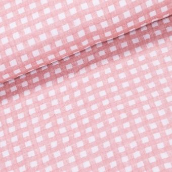Šatovka / mušelín CUARDOS, pudrová a bílá kostička, š.145cm (látka v metráži)