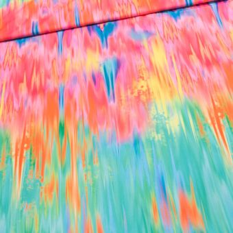 Šatovka polyesterová / umělé hedvábí 7092/01, abstraktní duhový vzor, š.145cm (látka v metráži)