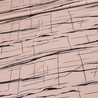 Šatovka / polyesterové hedvábí 3093 Z, černé čáry na béžové, š.140cm (látka v metráži)