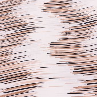 Šatovka / polyesterové hedvábí 30931 hnědé a černé čáry na smetanové, š.140cm (látka v metráži)