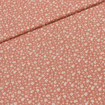 Šatovka viskózová 3135I, drobné kvítky na lososové, š.140cm (látka v metráži)