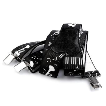 Šle unisex HUDEBNÍ - NOTY A NÁSTROJE, délka 120cm, šíře 4cm, tvar Y, černé, 650328/04