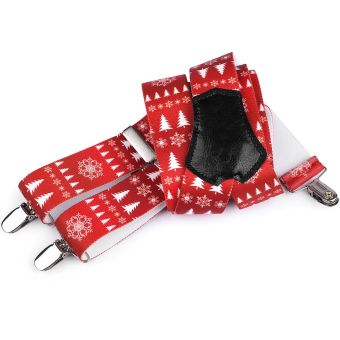 Šle unisex VÁNOČNÍ - VLOČKY A STROMEČKY, délka 120cm, šíře 3,5cm, tvar Y, červené, 650376/02