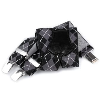 Šle pánské, délka 120cm, šíře 3,5cm, tvar Y, černo-šedé káro, 650352/02