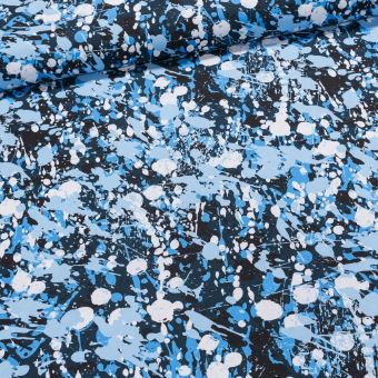 Slunečníkovina/kočárkovina OXFORD 036-03 modré kaňky na černé, š.160cm (látka v metráži)