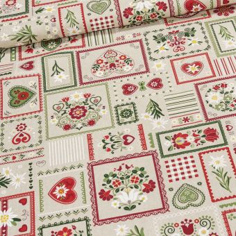 Směsové plátno 104530.1992, červený patchwork, folklór, š.140cm (látka v metráži)