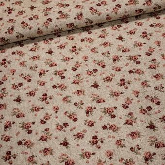Směsové plátno 2020-44-A růžičky na béžovém melíru, růžová, š.140cm (látka v metráži)