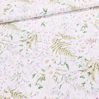 Směsové plátno 30417/1202, luční kvítí s heřmánkem na krémové, š.140cm (látka v metráži)