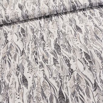 Směsové plátno LIVING STOUR, peříčka, béžovo-šedá, š.140cm (látka v metráži)
