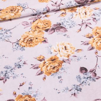 Směsové plátno LONETA, žluté květy na béžové, š.140cm (látka v metráži)