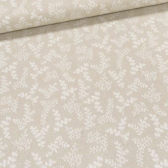 Směsové plátno REMI A 33 LINEN, žakarový vzor větviček na béžové, š.140cm (látka v metráži)