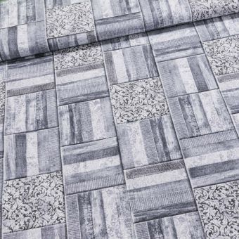 Směsové plátno TILE, vzorované parkety, šedá, š.140cm (látka v metráži)