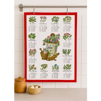 Textilní kalendář, utěrka BYLINKY 2026, červený, 45x65cm, bez hůlky