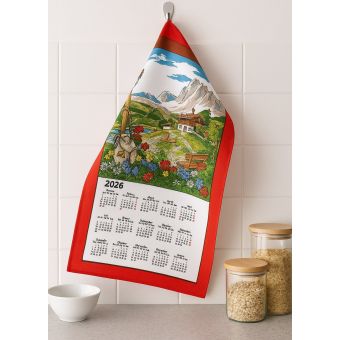 Textilní kalendář, utěrka HORAL 2026, červený, 45x65cm, bez hůlky