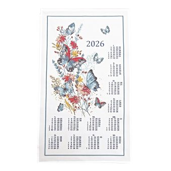 Textilní kalendář, utěrka MOTÝLCI 2026, bílý, 40x70cm, bez hůlky