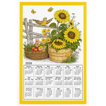Textilní kalendář, utěrka SLUNEČNICE 2026, žlutý, 45x65cm, bez hůlky