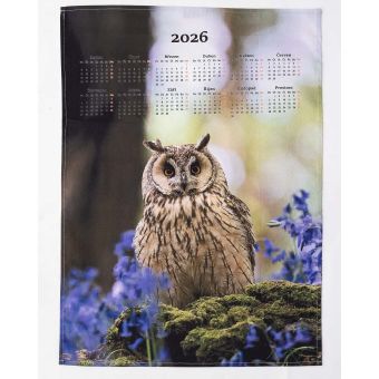 Textilní kalendář, utěrka SOVA 2026, hnědý, 50x70cm, bez hůlky