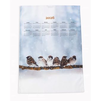 Textilní kalendář, utěrka VRABČÁCI 2026, světle šedý, 50x70cm, bez hůlky