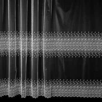 Tylová záclona 638/601 vyšívané větvičkové ornamenty, bílá (více výšek, v metráži)