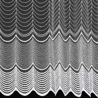 Tylová vitrážová záclona 1291 vyšívané obloučky, bílá (více výšek, v metráži)