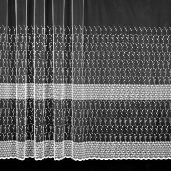 Tylová záclona BRENDA, vyšívané květinky s ornamenty, s bordurou, bílá (více výšek, v metráži)