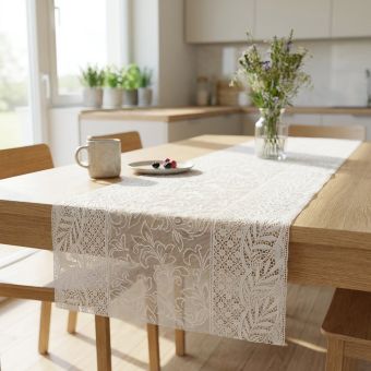 Ubrus PVC / BĚHOUN LA-1007U, štola, krajka ornament bílá, š.50cm (metráž)