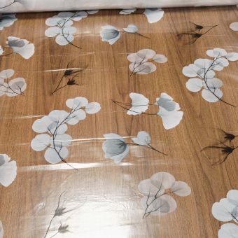 Ubrus PVC průhledný B45/06, šedé větvičky s lístky, š.140cm (metráž)