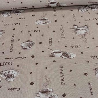Ubrus PVC s textilním podkladem 1046-1 FANTASTIK, káva na béžové pytlovině, š.140cm (metráž)