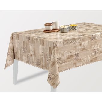 Ubrus PVC s textilním podkladem 1634-02 FLORISTA, dřevo se znakem, béžová, š.140cm (metráž)