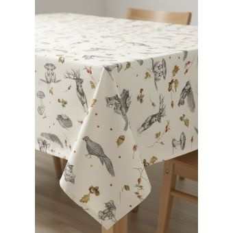 Ubrus PVC s textilním podkladem 224.01, myslivecký, podzim v lese, smetanový, š.140cm (metráž)