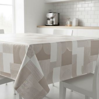 Ubrus PVC s textilním podkladem 240.01, béžový geometrický vzor, š.140cm (metráž)
