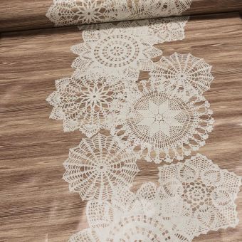 Ubrus PVC s textilním podkladem 464-1, krajka na béžovém dřevě, š.140cm (metráž)