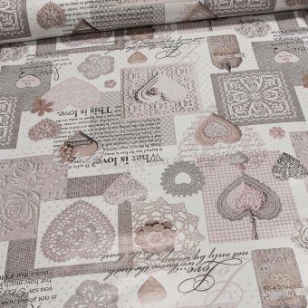 Ubrus PVC s textilním podkladem 606-2, krajka a srdce, starorůžová, š.140cm (metráž)