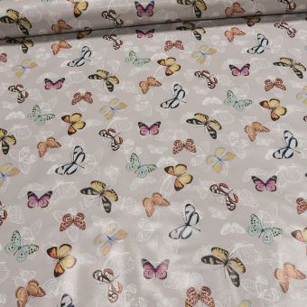 Ubrus PVC s textilním podkladem 607-1, barevní motýli, šedá, š.140cm (metráž)