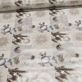 Ubrus PVC s textilním podkladem 848-3 vánoční, baňky na béžové, š.140cm (metráž)