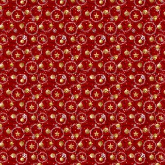 Ubrus PVC s textilním podkladem vánoční 1265-1, vánoční zlaté baňky na červené, š.140cm (metráž)