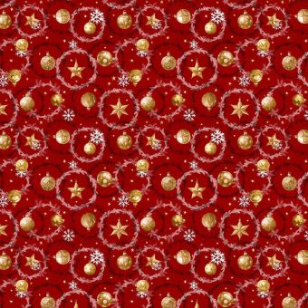 Ubrus PVC s textilním podkladem vánoční 1265-1, vánoční zlaté baňky na červené, š.140cm (metráž)