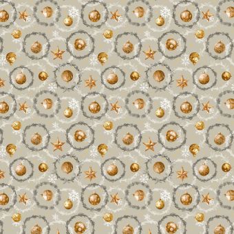 Ubrus PVC s textilním podkladem vánoční 1265-2, vánoční zlaté baňky na šedé, š.140cm (metráž)