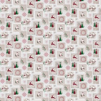 Ubrus PVC s textilním podkladem vánoční 6352-01, vánoční kouzlo na béžové, š.140cm (metráž)