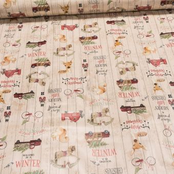 Ubrus PVC s textilním podkladem vánoční N5L/01 vánoční motivy na prknech, béžová š.140cm (metráž)