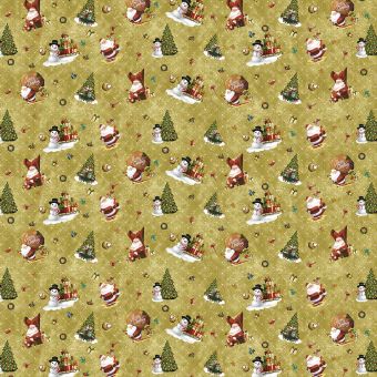 Ubrus PVC s textilním podkladem vánoční 1334-01 dětský, santa a sněhulák na zelené, š.140cm (metráž)