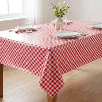 Ubrus PVC s textilním podkladem 5731410, červené diagonální káro, š.140cm (metráž)