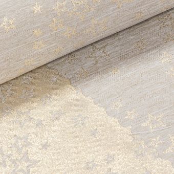 Ubrusovina vánoční / štola teflonová úprava, HVĚZDNÉ PŘÁNÍ, béžová / zlatá, š.38cm (metráž)