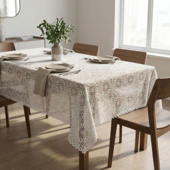 Ubrusovina žakárová U03480 voděodolná úprava, krajkový vzor, bílá, š.140cm (metráž)