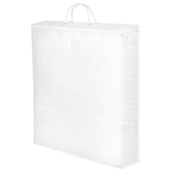 Úložný obal na lůžkoviny a deky 55×60×10 cm – taška se zipem a textilním uchem, průhledný, bílý lem