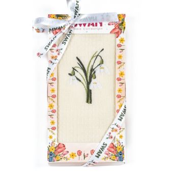 Utěrka SWAN 69 vaflová vyšívaná, dárkové balení, sněženky na smetanové, 1 kus 50x70cm