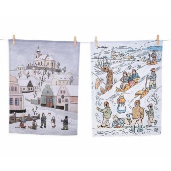 Utěrky JOSEF LADA ZIMA-ZIMNÍ ZÁBAVY, bílá, 2 kusy 50x64cm
