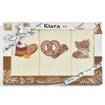 Utěrky KIARA 106 vaflové vyšívané, dárkové balení, pečivo, smetanová, 3 kusy 50x70cm