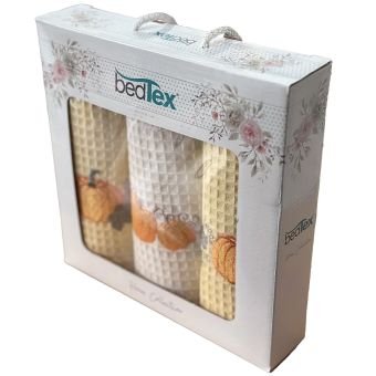 Utěrky vaflové / dárkové balení DÝNĚ, žlutá s výšivkou, 3 kusy 40x60cm