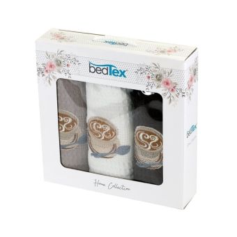 Utěrky vaflové / dárkové balení KÁVA S LÁSKOU, šedé s výšivkou, 3 kusy 40x60cm